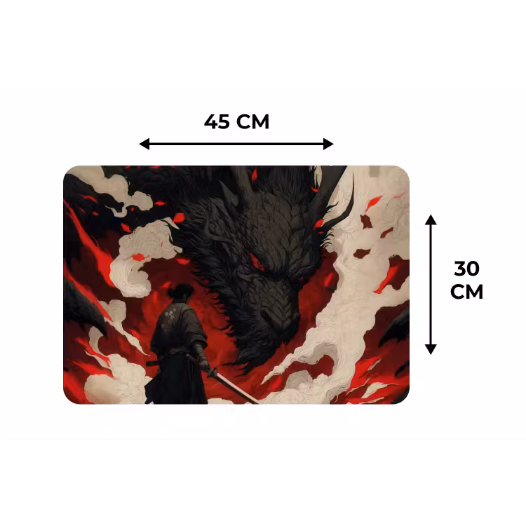Krijger - Draak - Zwart - Rood - Rook Placemat vinyl groot -specs