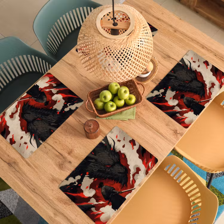 Krijger - Draak - Zwart - Rood - Rook Placemat vinyl groot -zzsfeer5_Kitchenyeah-website