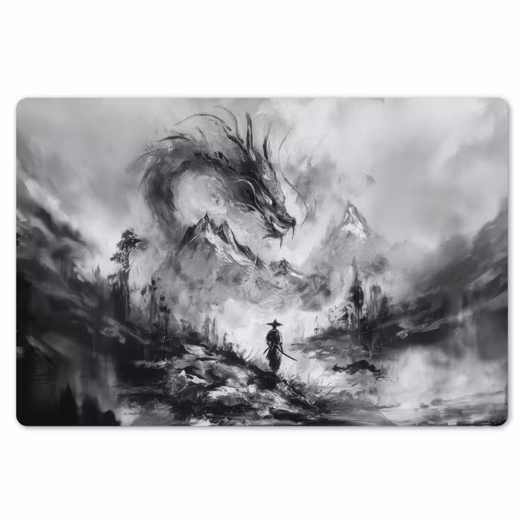 Krijger - Draak - Grijs Placemat vinyl groot -zzsfeer1_Kitchenyeah-website