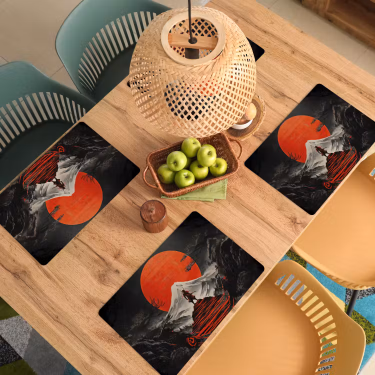 Krijger - Rode trappen - Zon - Berg Placemat vinyl groot -zzsfeer5_Kitchenyeah-website