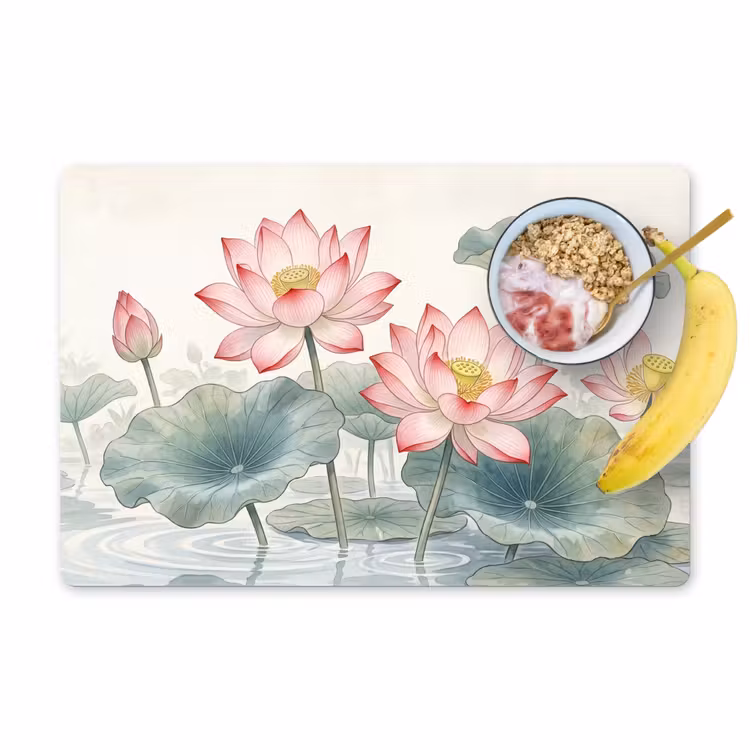 Aquarel - Lotusbloemen - Kleurrijk Placemat vinyl groot -zzzproduct_Kitchenyeah-website