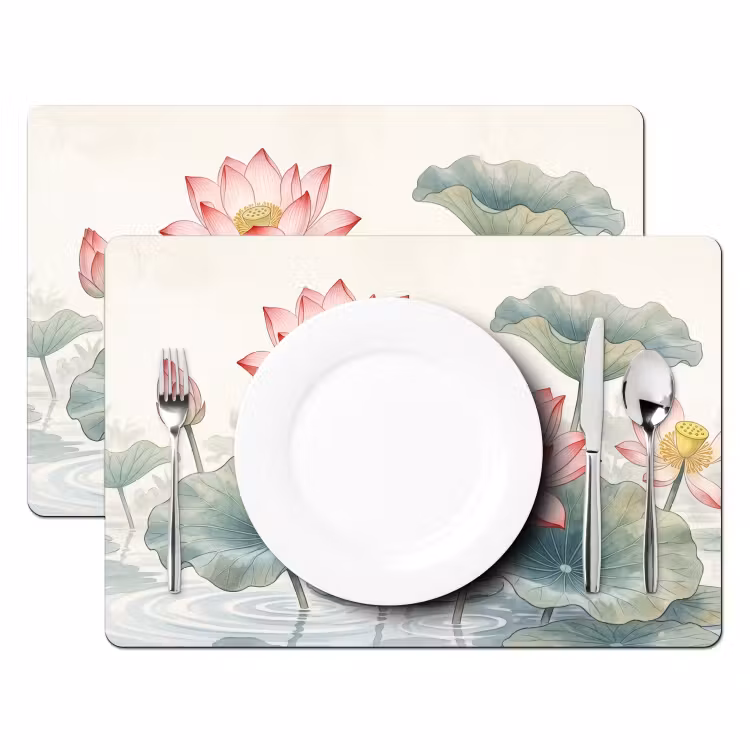 Aquarel - Lotusbloemen - Kleurrijk Placemat vinyl groot -zzsfeer2_Kitchenyeah-website