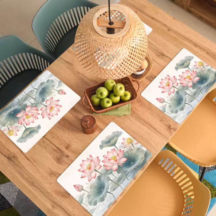 Aquarel - Lotusbloemen - Kleurrijk Placemat vinyl groot -zzsfeer5_Kitchenyeah-website