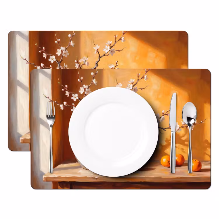 Placemat - 6 pieces - White Flowers - Still Life - Witte bloemen - Stilleven Placemat vinyl groot