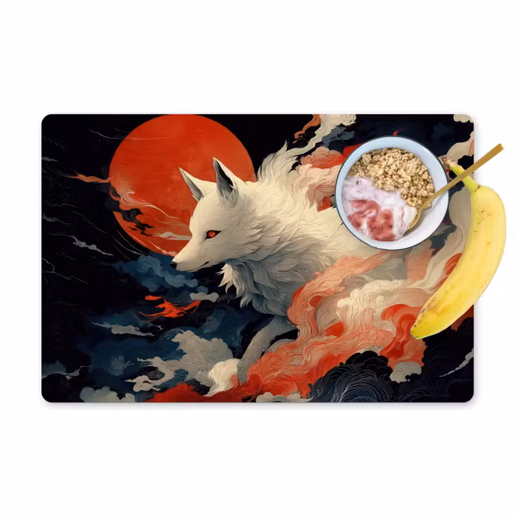 Witte vos - wolken - maan Placemat vinyl groot -zzzproduct_Kitchenyeah-website