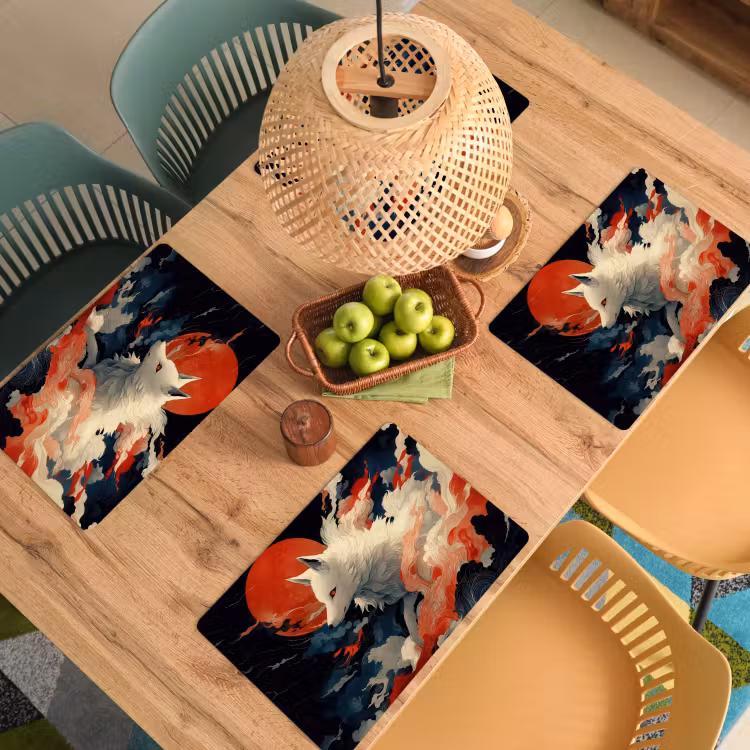 Witte vos - wolken - maan Placemat vinyl groot -zzsfeer5_Kitchenyeah-website