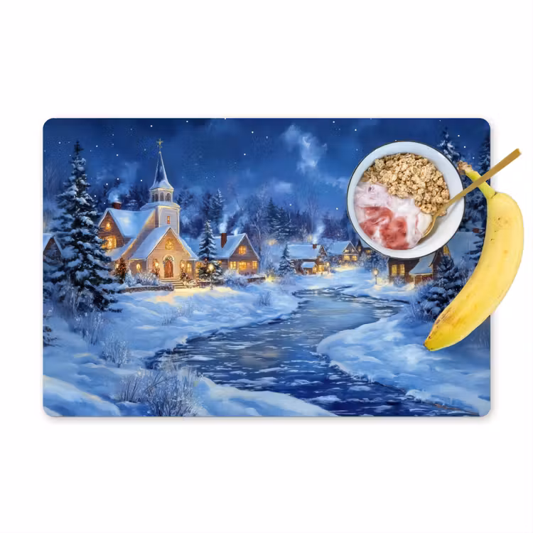 Winteravond - Kerstdorp - Donker Placemat vinyl groot -zzzproduct_Kitchenyeah-website