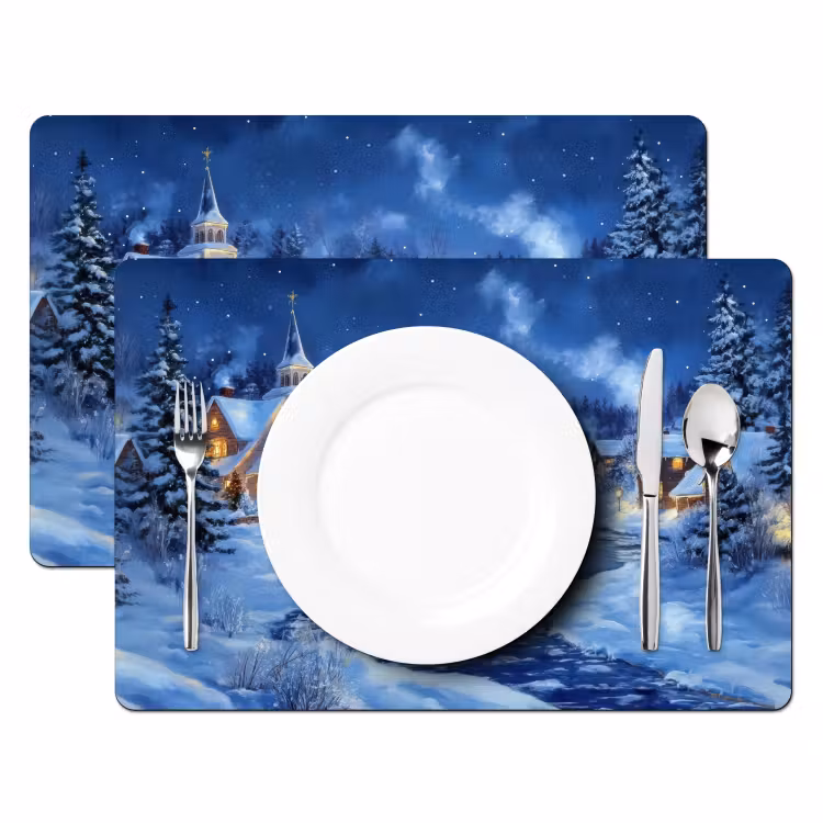 Winteravond - Kerstdorp - Donker Placemat vinyl groot -zzsfeer2_Kitchenyeah-website
