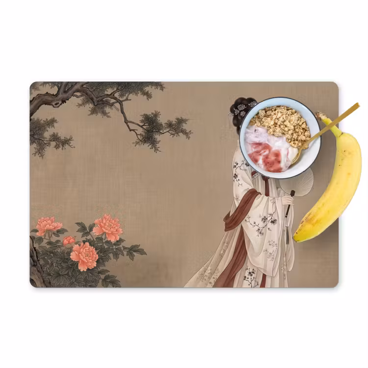 Vrouw - Azië - Kunst - Beige Placemat vinyl groot -zzzproduct_Kitchenyeah-website