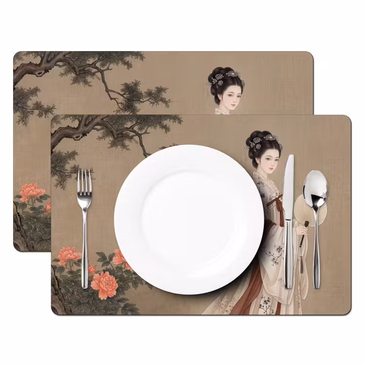 Vrouw - Azië - Kunst - Beige Placemat vinyl groot -zzsfeer2_Kitchenyeah-website