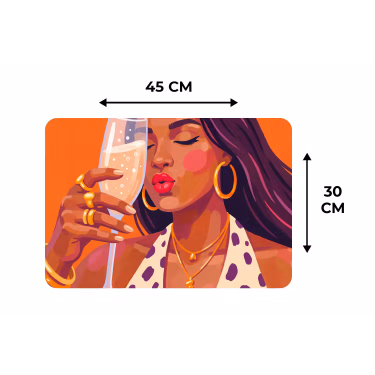 Vrouw - Champagne - Feest - Modern - Oranje Placemat vinyl groot -specs