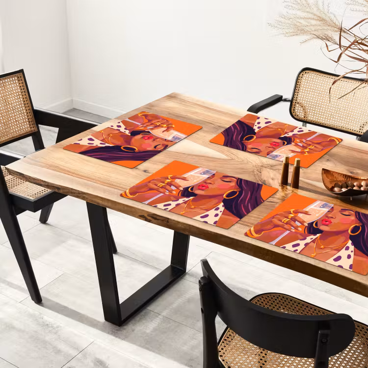 Vrouw - Champagne - Feest - Modern - Oranje Placemat vinyl groot -zzsfeer4_Kitchenyeah-website