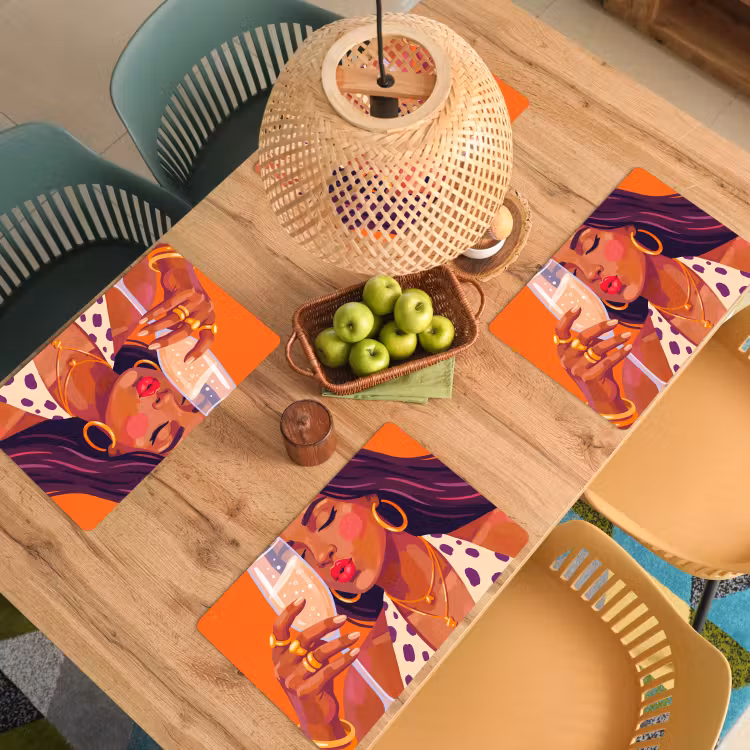 Vrouw - Champagne - Feest - Modern - Oranje Placemat vinyl groot -zzsfeer5_Kitchenyeah-website