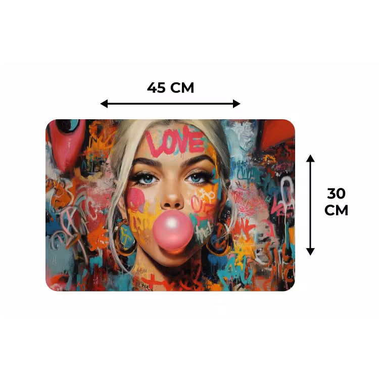 Vrouw - Kauwgom - Graffiti - Love Placemat vinyl groot -specs