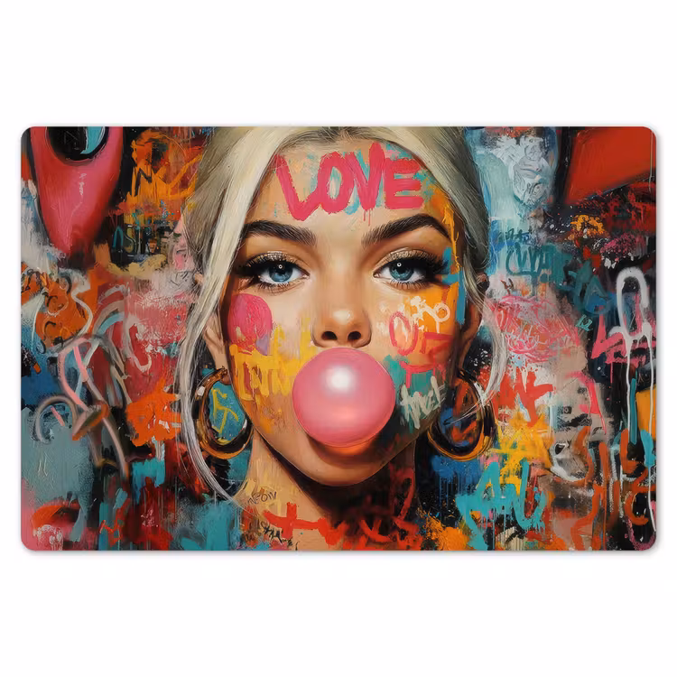 Vrouw - Kauwgom - Graffiti - Love Placemat vinyl groot -zzsfeer1_Kitchenyeah-website