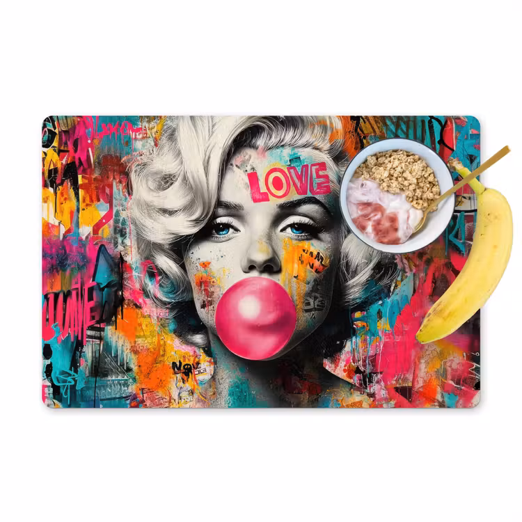 Vrouw - Kauwgom - Graffiti - Neonkleuren Placemat vinyl groot -zzzproduct_Kitchenyeah-website