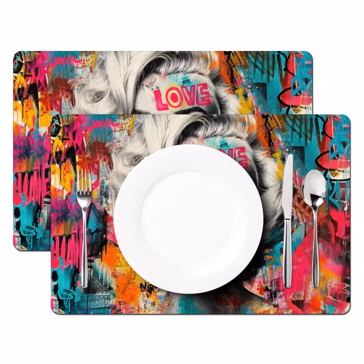 Vrouw - Kauwgom - Graffiti - Neonkleuren Placemat vinyl groot -zzsfeer2_Kitchenyeah-website