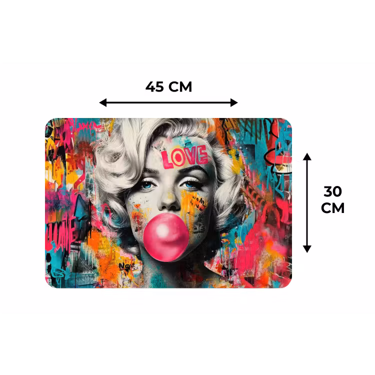 Vrouw - Kauwgom - Graffiti - Neonkleuren Placemat vinyl groot -specs