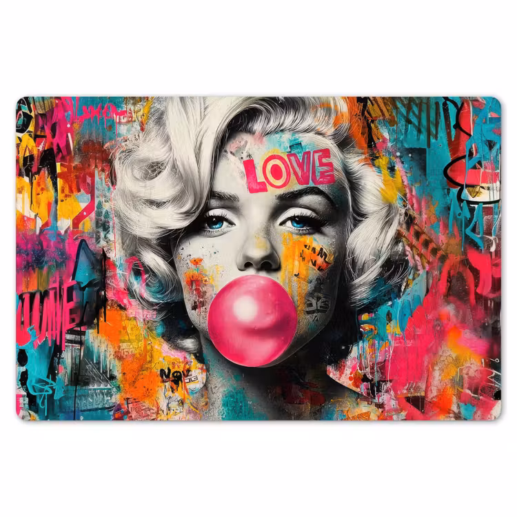 Vrouw - Kauwgom - Graffiti - Neonkleuren Placemat vinyl groot -zzsfeer1_Kitchenyeah-website
