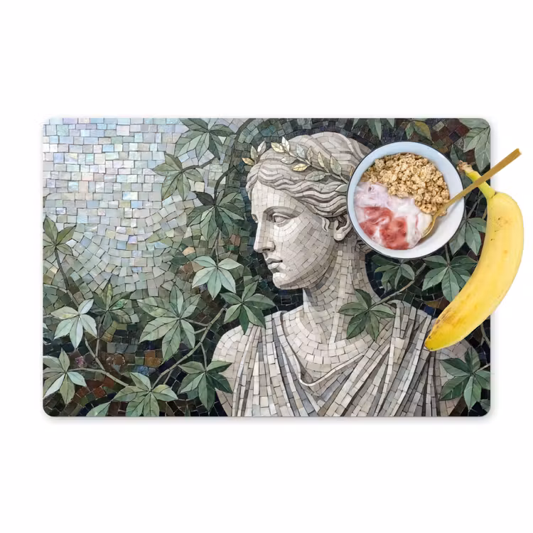 Vrouw - Klassiek - Mozaiëk - Natuur - Groen Placemat vinyl groot -zzzproduct_Kitchenyeah-website