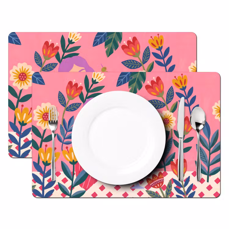 Vrouw - Cocktail - Bloemen - Modern - Roze Placemat vinyl groot -zzsfeer2_Kitchenyeah-website