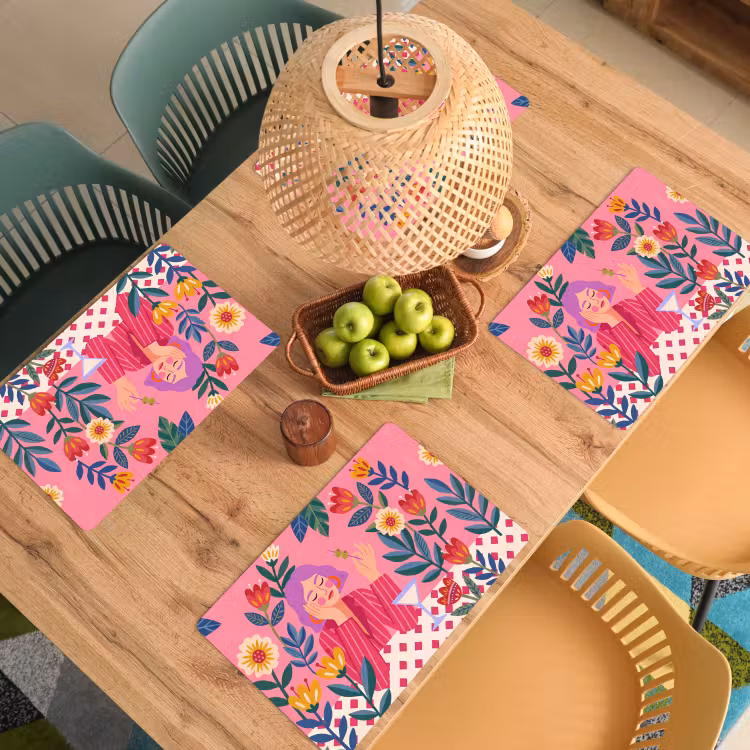 Vrouw - Cocktail - Bloemen - Modern - Roze Placemat vinyl groot -zzsfeer5_Kitchenyeah-website