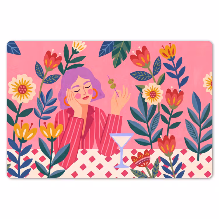 Vrouw - Cocktail - Bloemen - Modern - Roze Placemat vinyl groot -zzsfeer1_Kitchenyeah-website