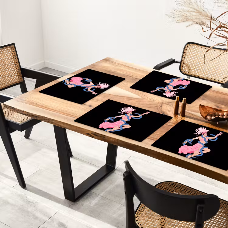 Vrouw - Danseres - Slangen - Art Deco - Roze Placemat vinyl groot -zzsfeer4_Kitchenyeah-website