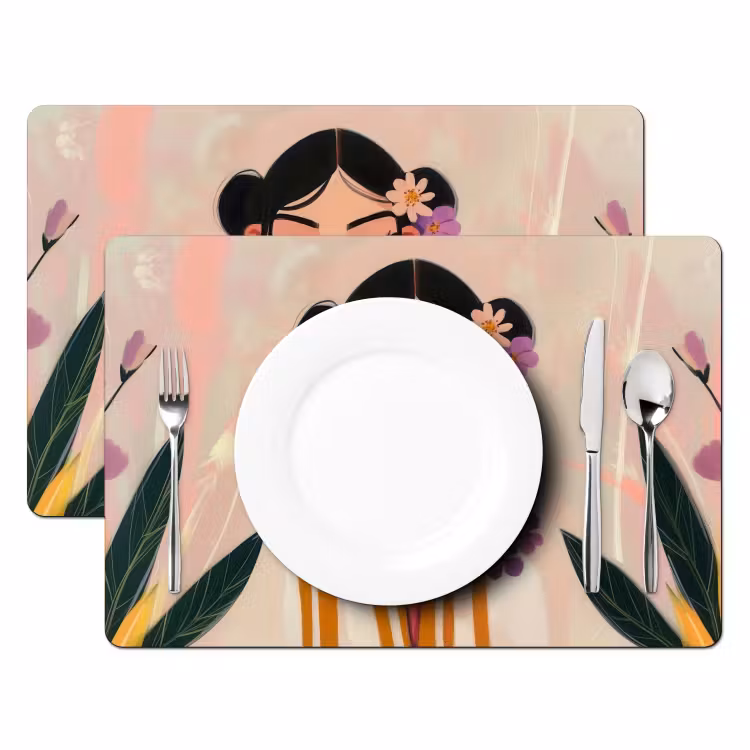 Vrouw - Bloemen - Pastel Placemat vinyl groot -zzsfeer2_Kitchenyeah-website
