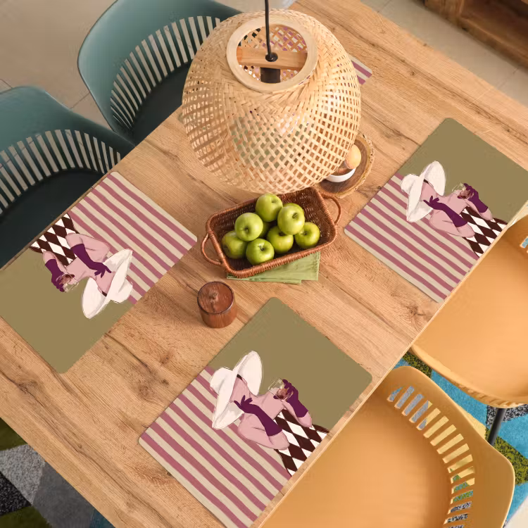 Vrouw - Hoed - Mode - Abstract - Kleurrijk Placemat vinyl groot -zzsfeer5_Kitchenyeah-website