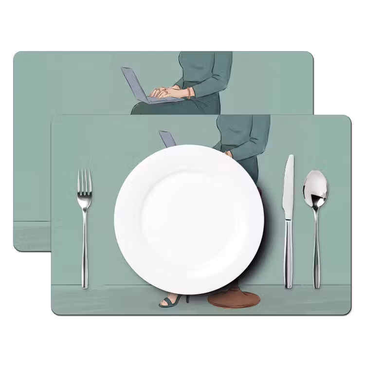 Vrouw - Laptop - Zittend - Illustratie - Groen Placemat vinyl groot -zzsfeer2_Kitchenyeah-website