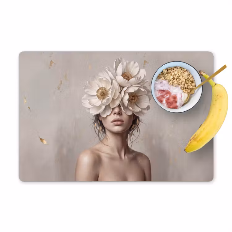 Vrouw - Pioenroos - Wit Placemat vinyl groot -zzzproduct_Kitchenyeah-website