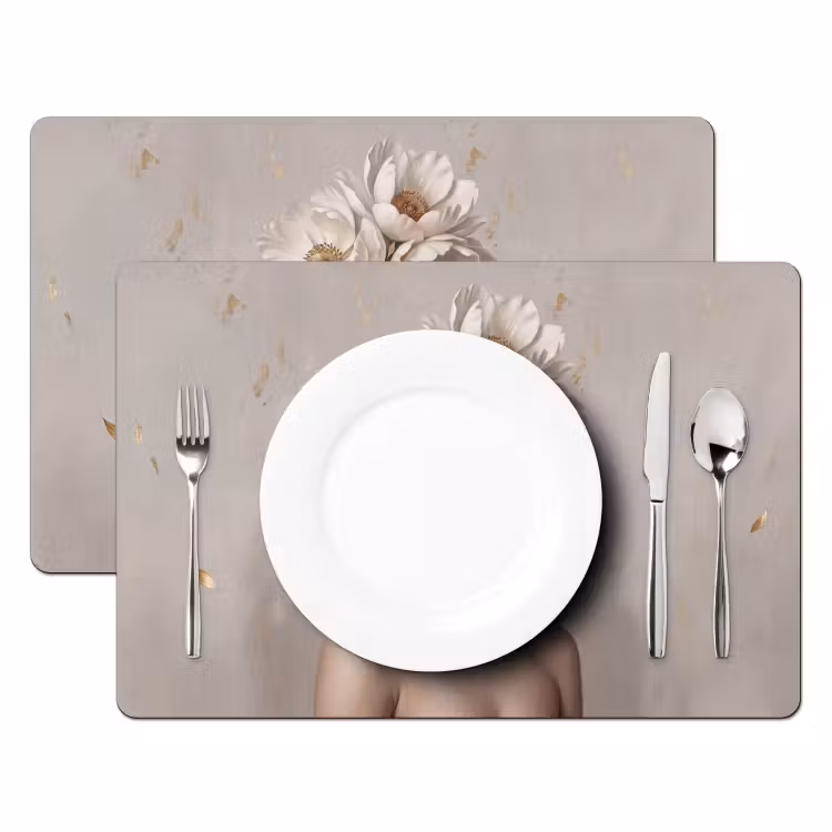 Vrouw - Pioenroos - Wit Placemat vinyl groot -zzsfeer2_Kitchenyeah-website