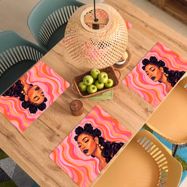 Vrouw - Portret - Abstract - Kleurrijk - Roze Placemat vinyl groot -zzsfeer5_Kitchenyeah-website