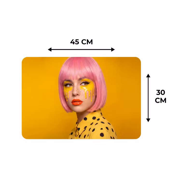 Vrouw - Portret - Abstract - Kleurrijk - Geel Placemat vinyl groot -specs