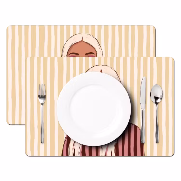 Vrouw - Portret - Illustratie - Modern - Roze Placemat vinyl groot -zzsfeer2_Kitchenyeah-website