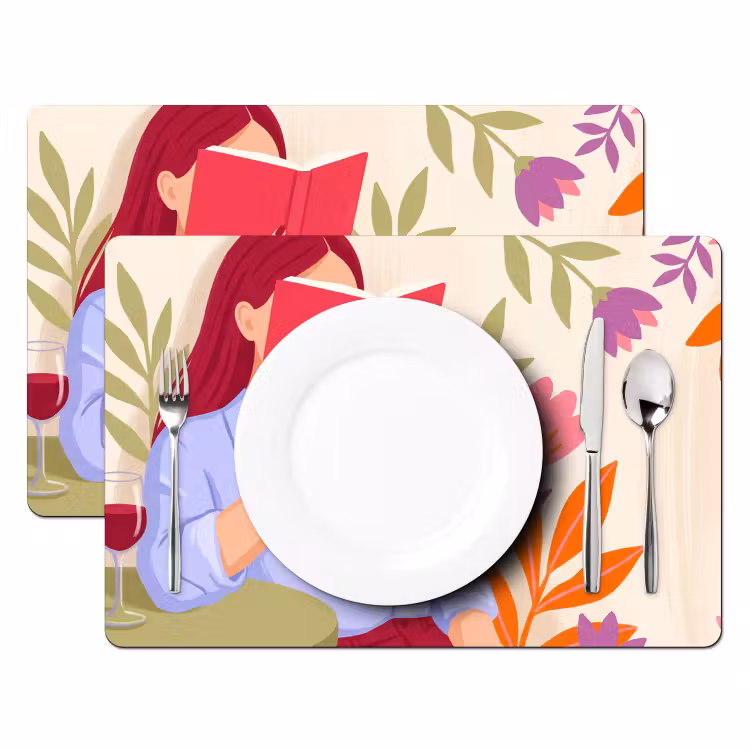 Vrouw - Lezen - Thuis - Modern - Bloemen Placemat vinyl groot -zzsfeer2_Kitchenyeah-website