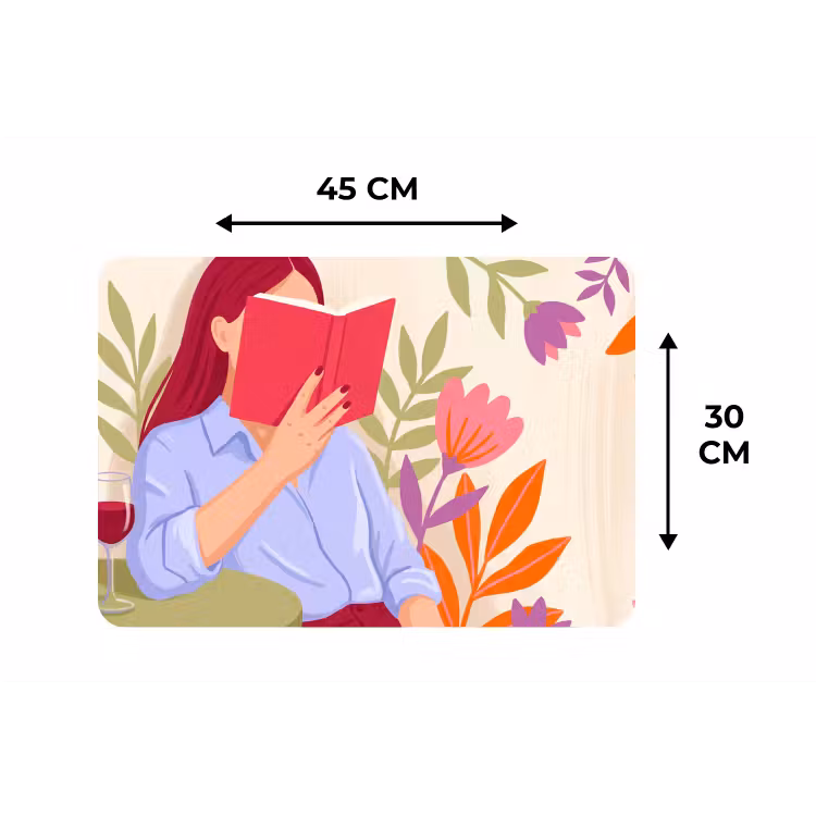 Vrouw - Lezen - Thuis - Modern - Bloemen Placemat vinyl groot -specs