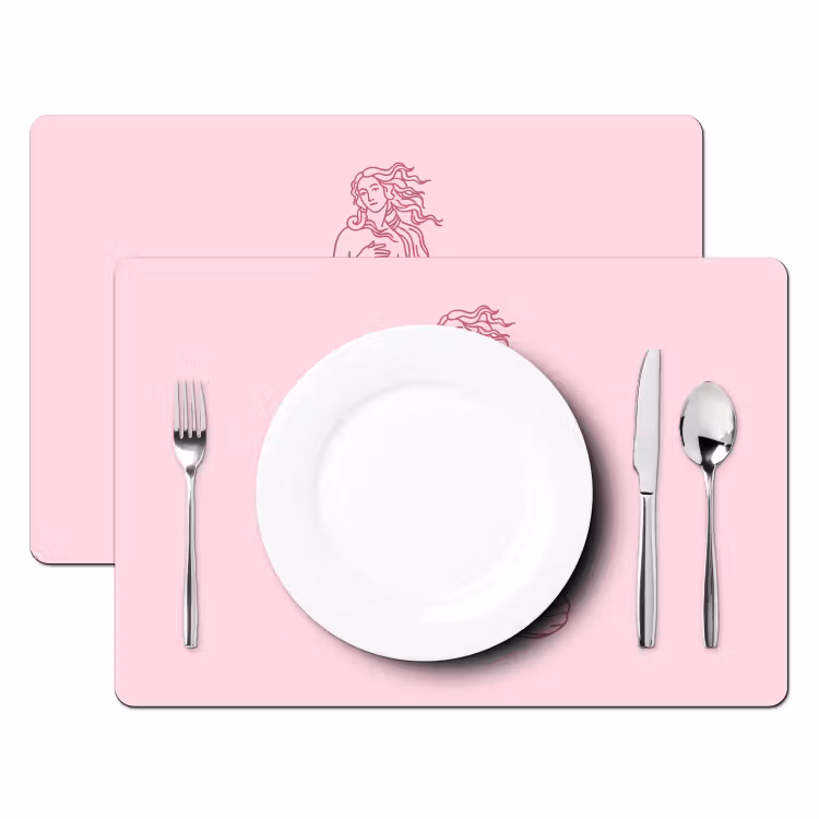 Vrouw - Schelp - Kunst - Lijntekening - Roze Placemat vinyl groot -zzsfeer2_Kitchenyeah-website