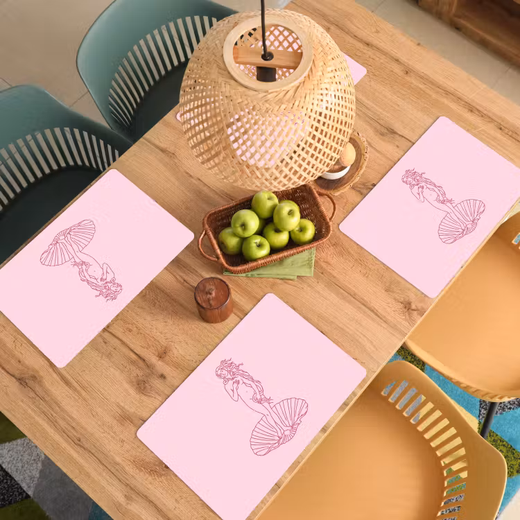 Vrouw - Schelp - Kunst - Lijntekening - Roze Placemat vinyl groot -zzsfeer5_Kitchenyeah-website
