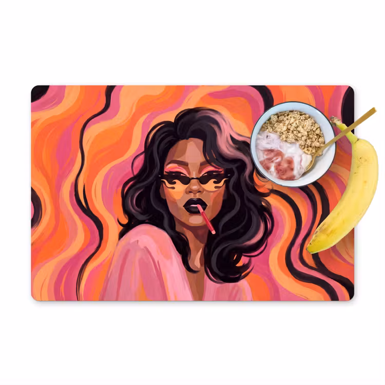 Vrouw - Zonnebril - Modern - Portret - Oranje Placemat vinyl groot -zzzproduct_Kitchenyeah-website