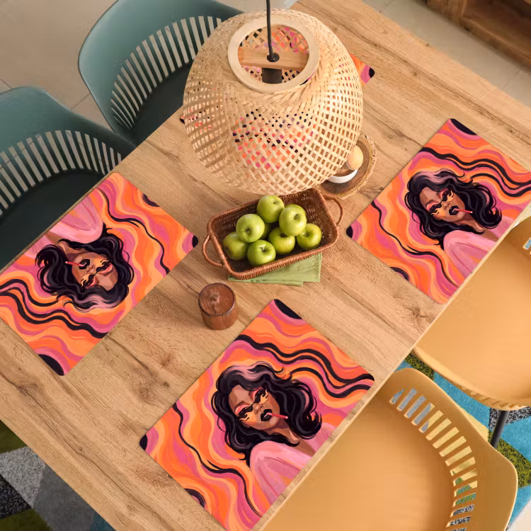 Vrouw - Zonnebril - Modern - Portret - Oranje Placemat vinyl groot -zzsfeer5_Kitchenyeah-website