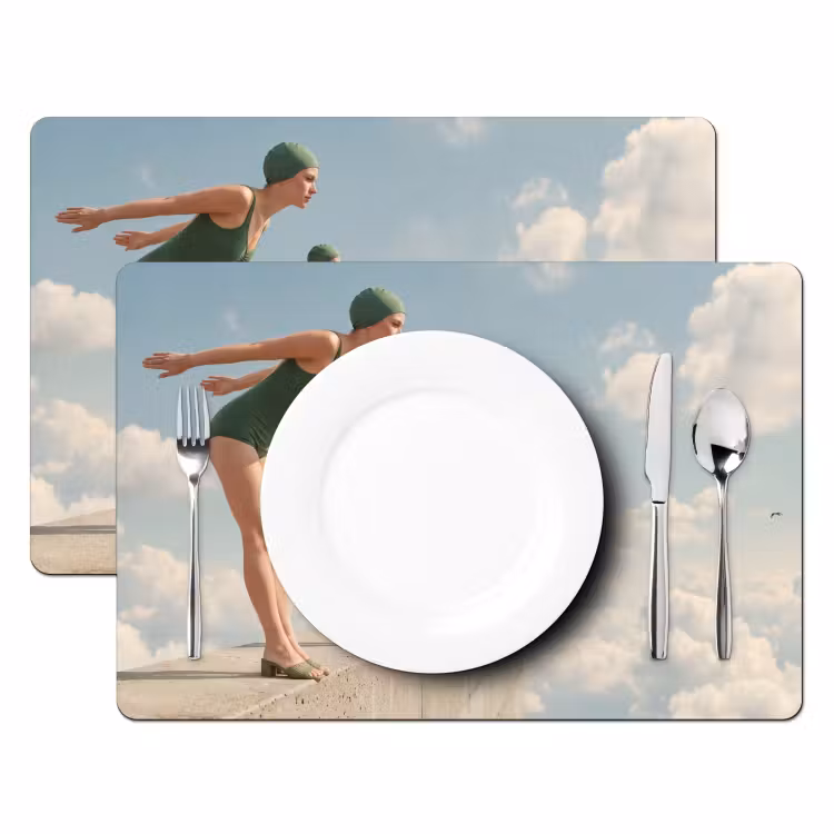 Placemat - 6 pieces - Women - Diving Pose - Clouds - Vrouwen - Duikhouding - Wolken Placemat vinyl groot