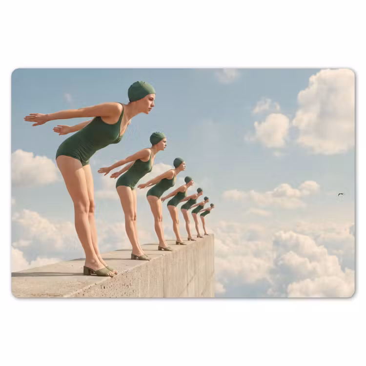 Placemat - 6 pieces - Women - Diving Pose - Clouds - Vrouwen - Duikhouding - Wolken Placemat vinyl groot