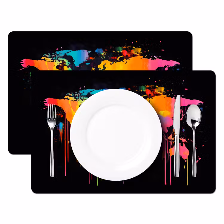 Wereldkaart - Verf - Kleurrijk - Graffiti - Wereld Placemat vinyl groot -zzsfeer2_Kitchenyeah-website