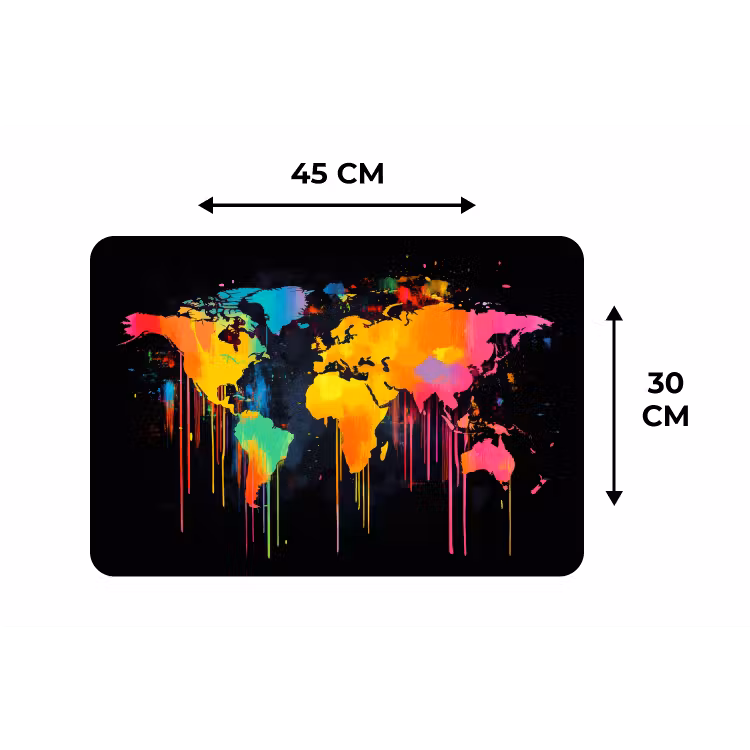 Wereldkaart - Verf - Kleurrijk - Graffiti - Wereld Placemat vinyl groot -specs