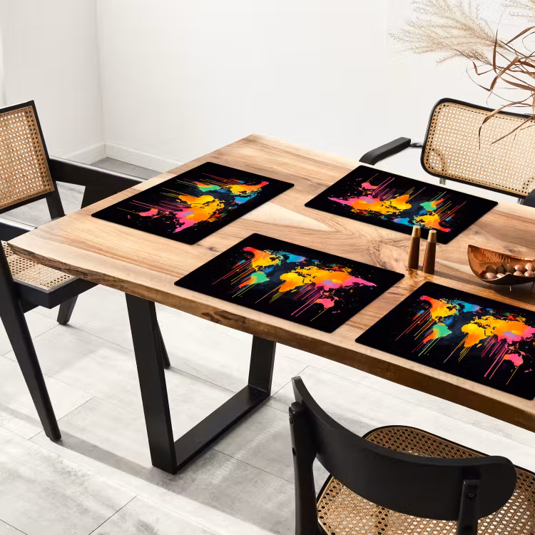 Wereldkaart - Verf - Kleurrijk - Graffiti - Wereld Placemat vinyl groot -zzsfeer4_Kitchenyeah-website