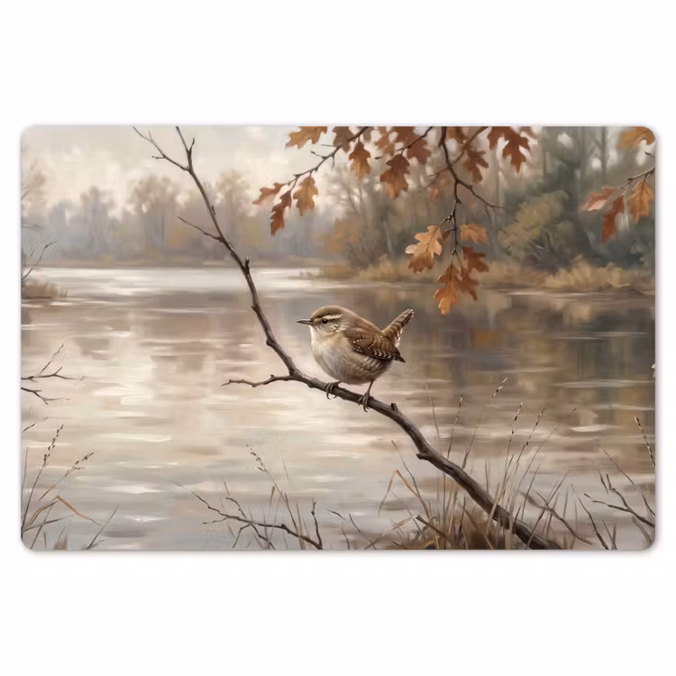 Winterkoninkje - Tak - Rivier - Natuur - Sfeervol Placemat vinyl groot -zzsfeer1_Kitchenyeah-website