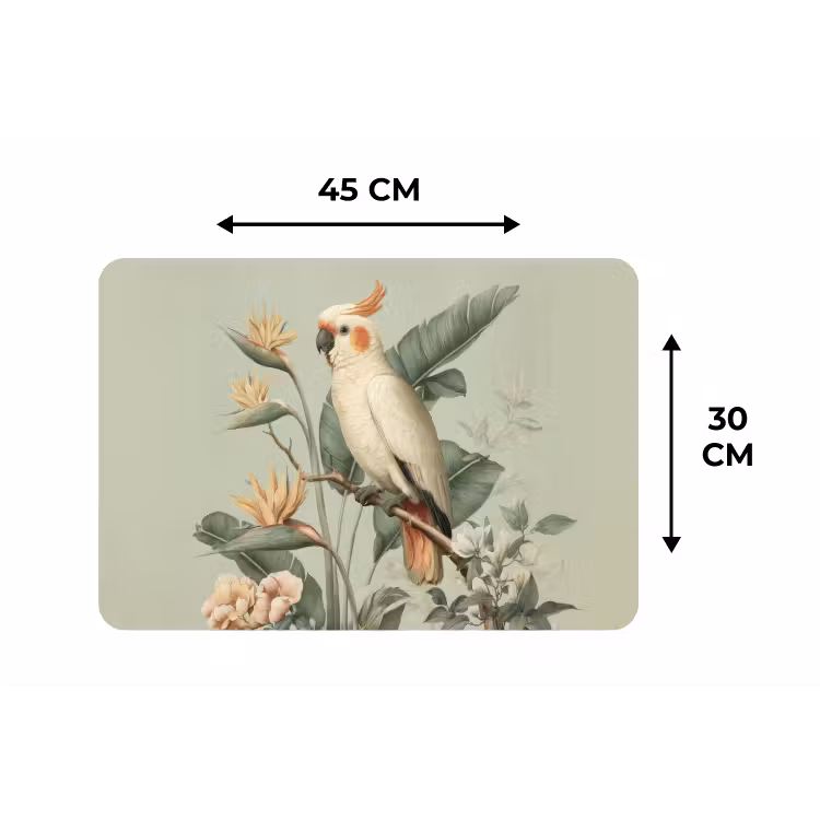 Gele kuifkaketoe - paradijsvogelbloemen - Groen Placemat vinyl groot -specs