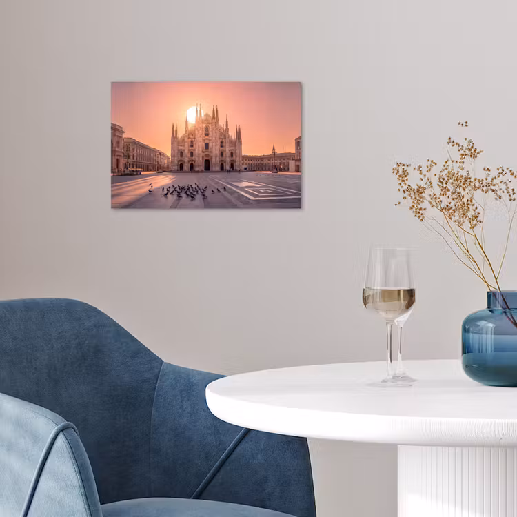Architectuur - Milaan - Plein - Zonsopgang - Oranje poster papier klein -sfeer3